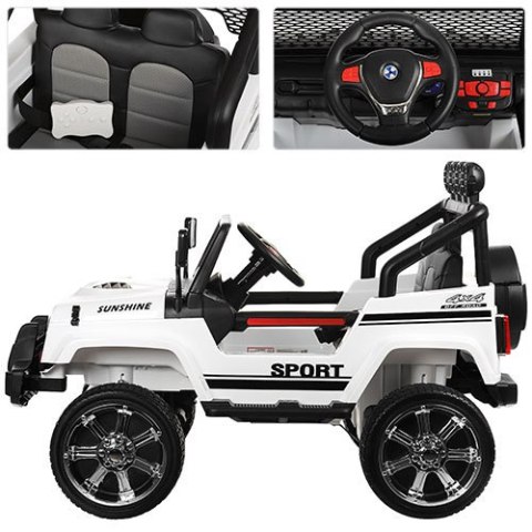 MEGA JEEP SUNSHINE, NAPĘD 4X4, 2X12V ,WOLNY START/ MIĘKKIE KOŁA, BLUETOOTH, RADIO EXCLUSIVE/2388 MEGA JEEP SUNSHINE, NAPĘD 4X4, 2X12V ,WOLNY START/ MIĘKKIE KOŁA, BLUETOOTH, RADIO EXCLUSIVE/2388